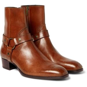 Saint Laurent - Wyatt Burnished-Leather Harness Boots size 43.5 BNWB